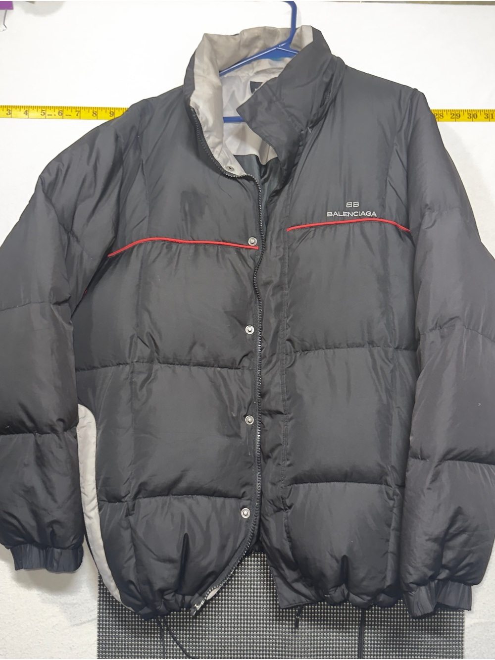 Balenciaga Men’s Black Puffer Jacket with Red Trim vintage balenciaga